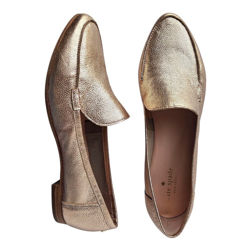 Kate Spade Leather Metallic Gold Flats Excellent Sz 10.5 Classic Near New